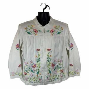 Vintage Quacker Factory Embroidered Denim Jacket 2XL Beaded Sequin Floral Fairy